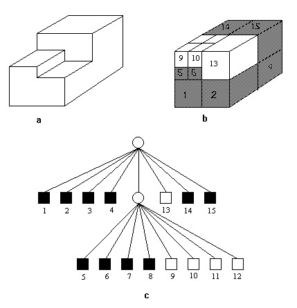 3-D image, its octree block composition and tree representation(Samet 1990)